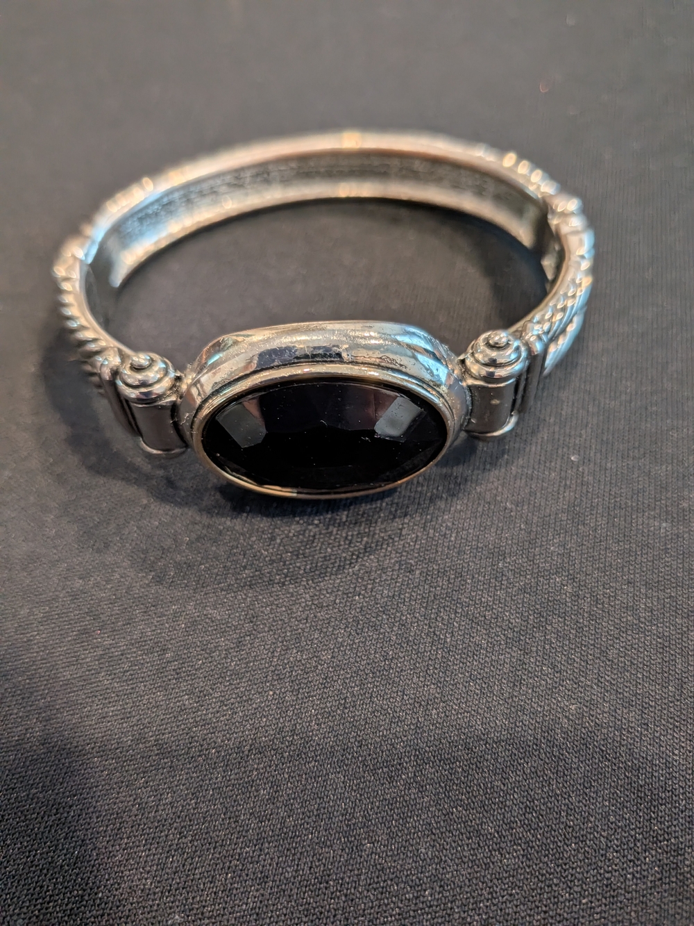 Silver-Tone Bracelet with Black Oval Stone Vintage From 2007
